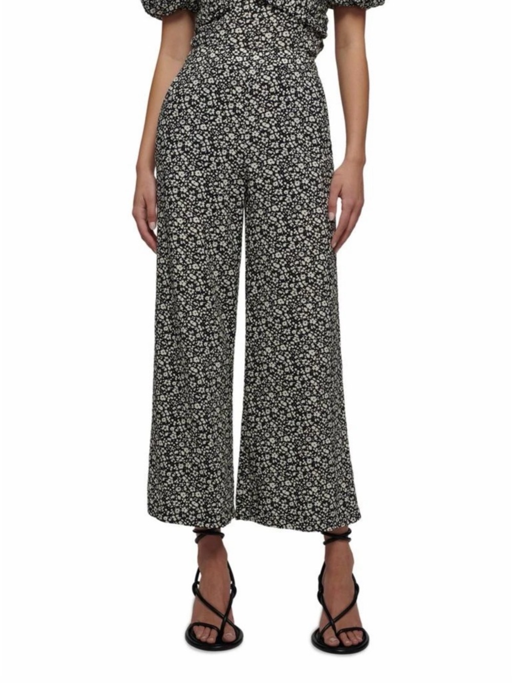 10 Crosby Derek Lam Black and White Floral Wide-Leg Pants